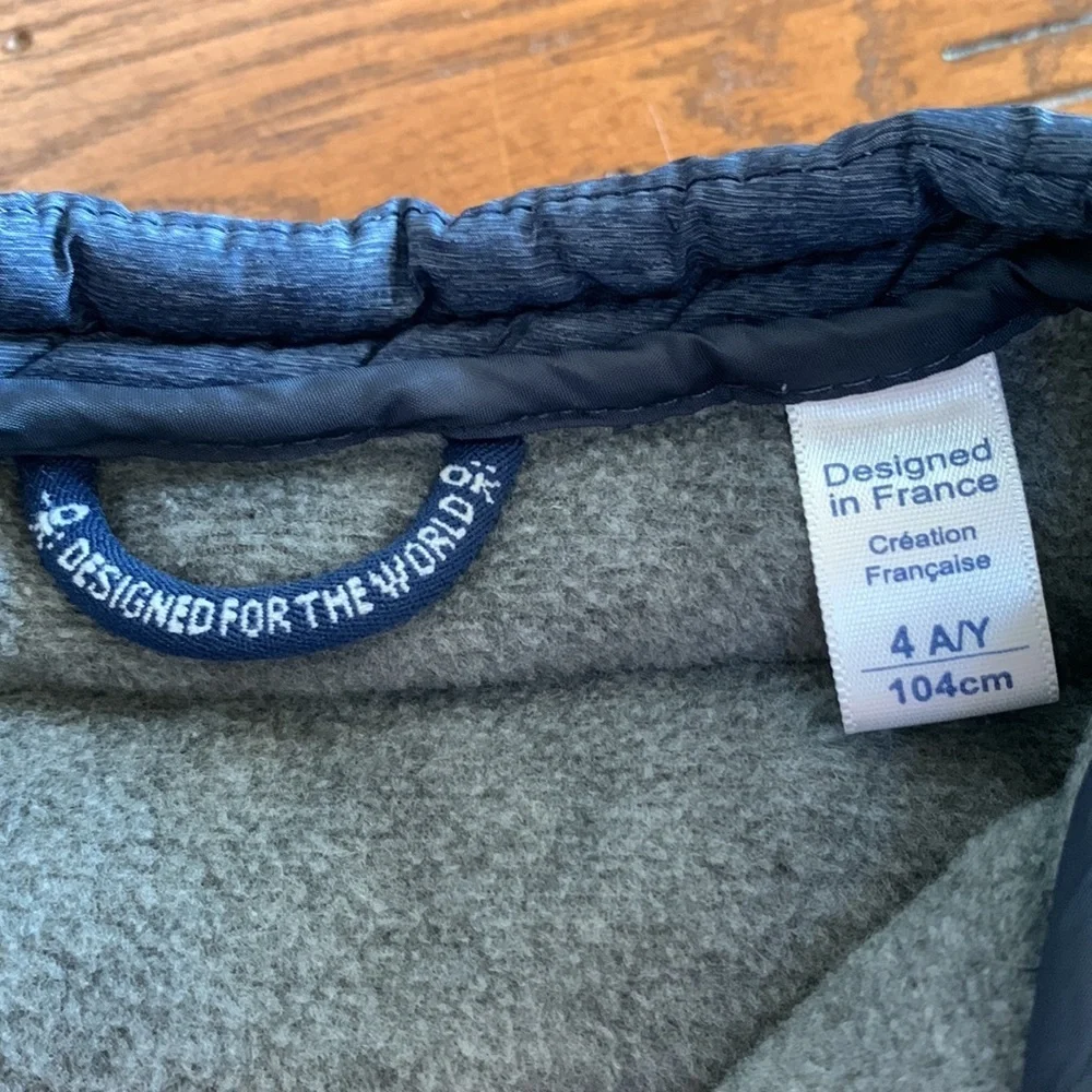 Okaidi Puffer Vest Kids Blue Zip Front Fleece Lined Coat Size 4 Years Unisex